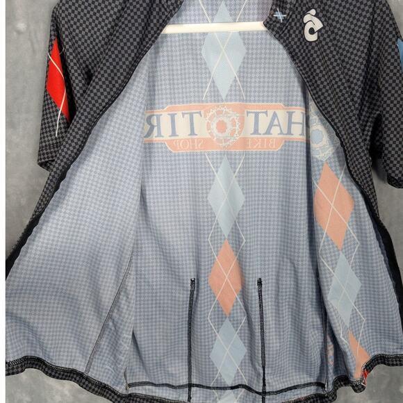 Phat Tire Bike Shop Cycling Shirt Womens Medium Black grey check Argyle Club Cut - Picture 9 of 10